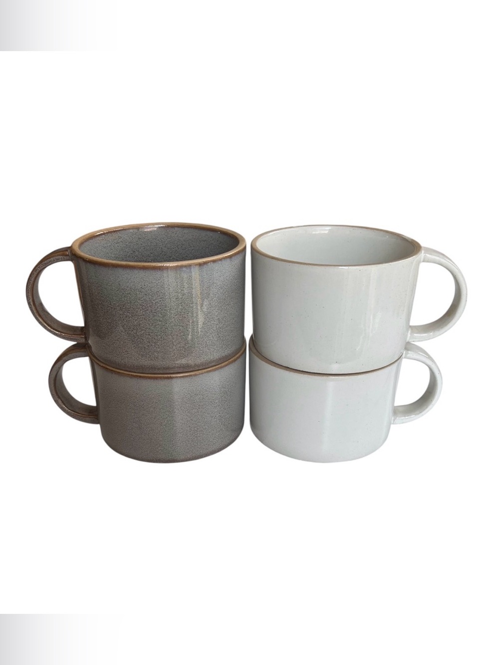 Departo Sturdy Glazed Ceramic Coffee or Tea Mugs Ivory & Slate Grey Set of 4
